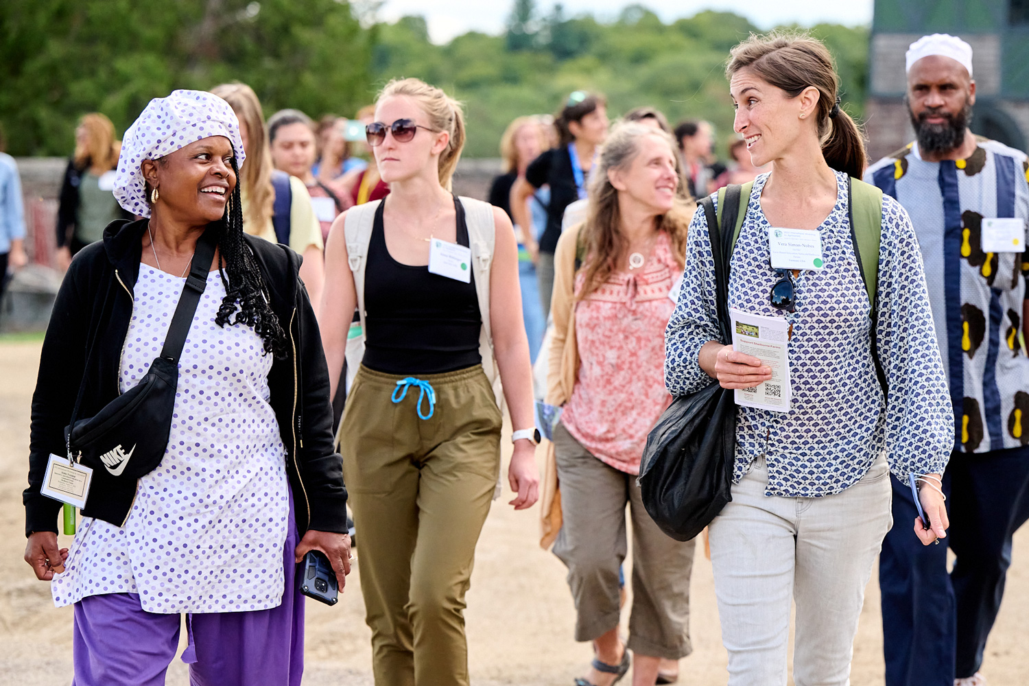 A group of non-formal educators gather outdoors at Shelburne Farms.