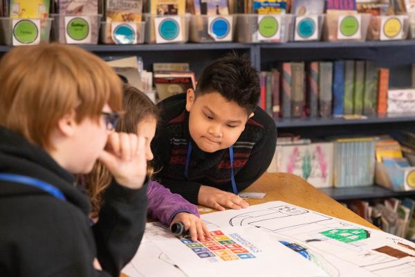 Willston Central School students working on a community map inspired by the UN's Sustainable Development Goals.