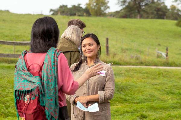 Educators talking outdoors at Shelburne Farms