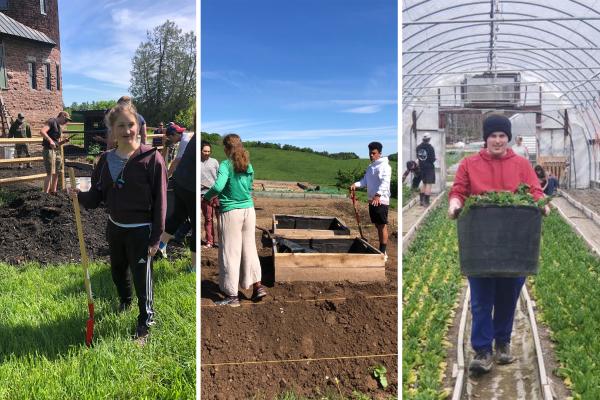 CVU students working outside at Shelburne Farms in springtime