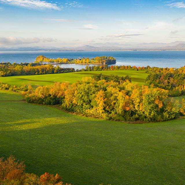 aerial view of windmill hill with fields and foliage