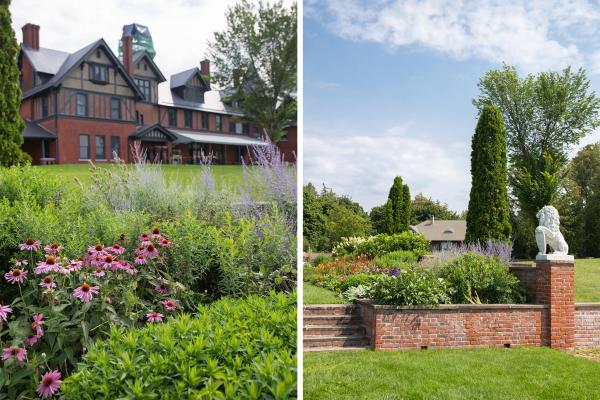 Echinacea, Russian sage, and lot of other perennials are still blooming in the Grand AllÃ©e.