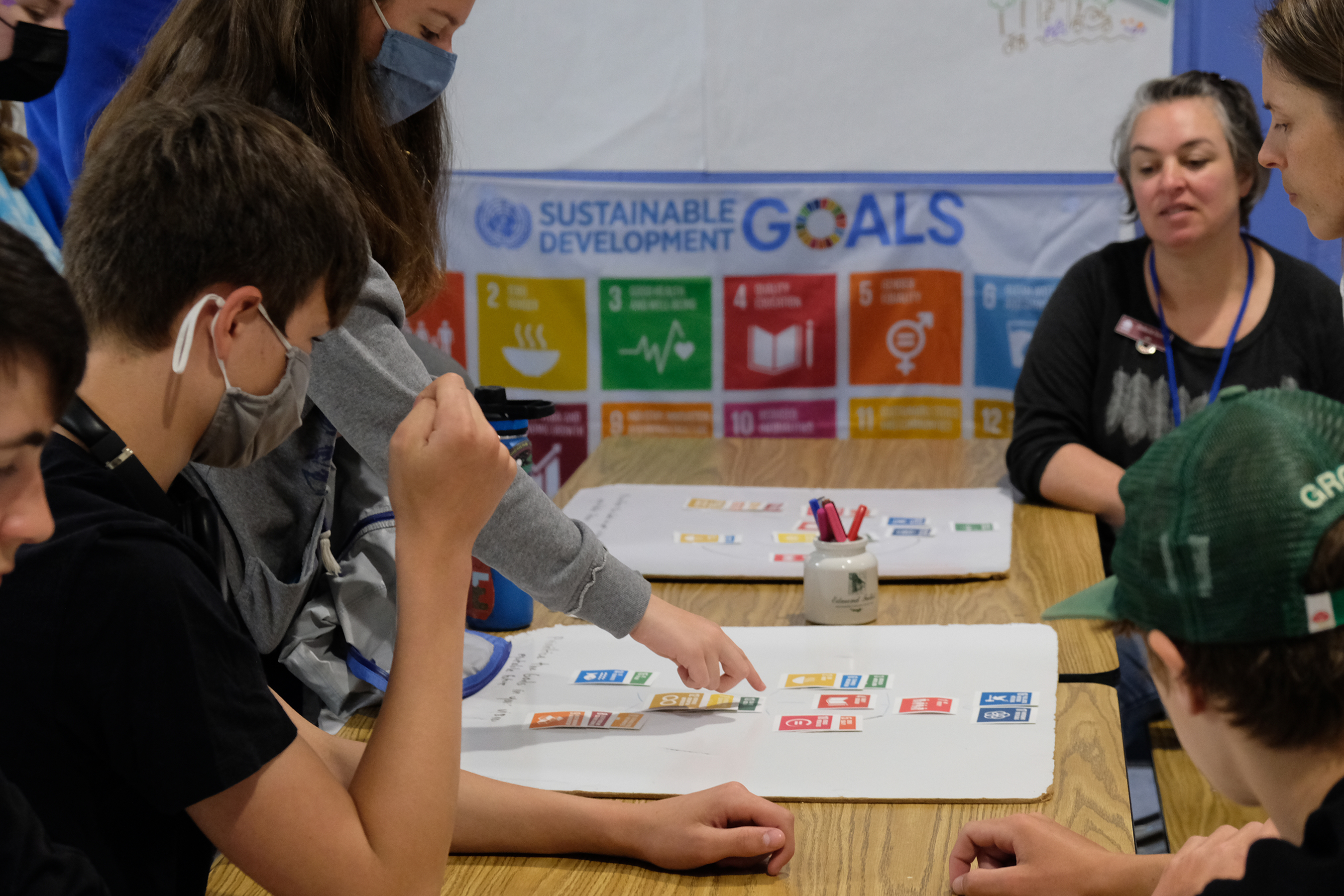 Students work together on an activity related to The Sustainable Development Goals