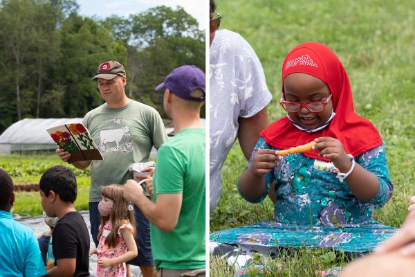 Winooksi students on a Fabulous Five Scavenger Hunt in the Market Garden and reaping the final reward â carrots fresh from the soil! (activity below)