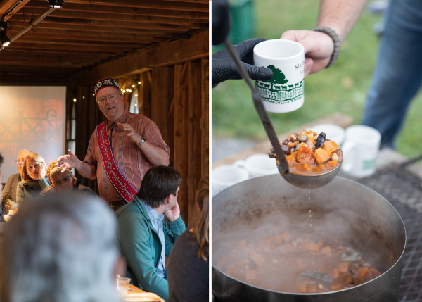 Left: Abenaki scholar Fred Wiseman. Right: Three Sisters Soup.